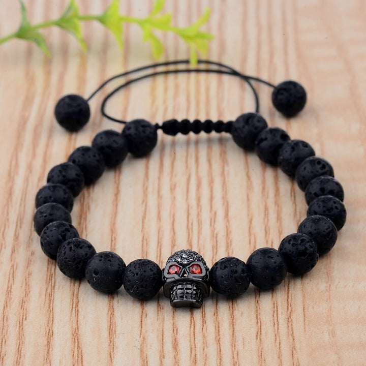 Black Skull Lava Rock Bead Bracelets