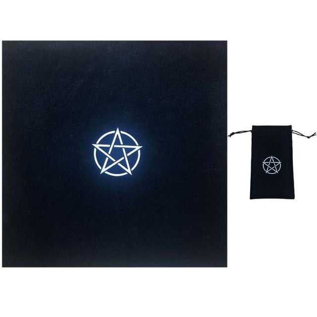 Black Velvet Pentacle Tarot Cloth and Bag Set