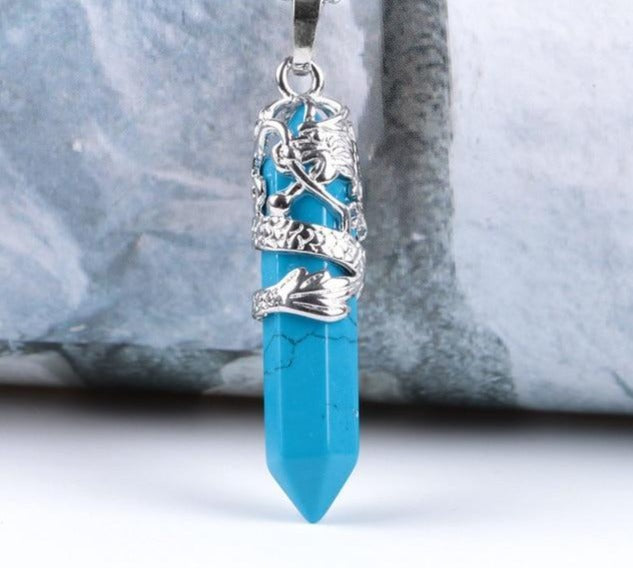 Blue Howlite Crystal Dragon Necklace