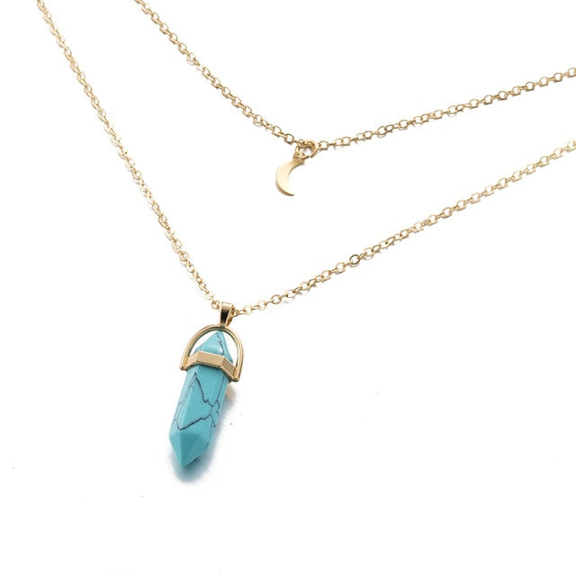 Blue Howlite Moon Gold Necklace