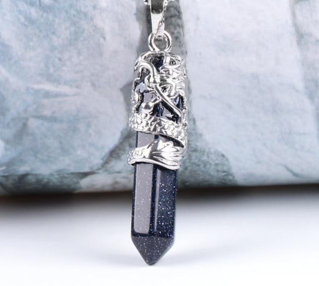 Blue Sandstone Crystal Dragon Necklace