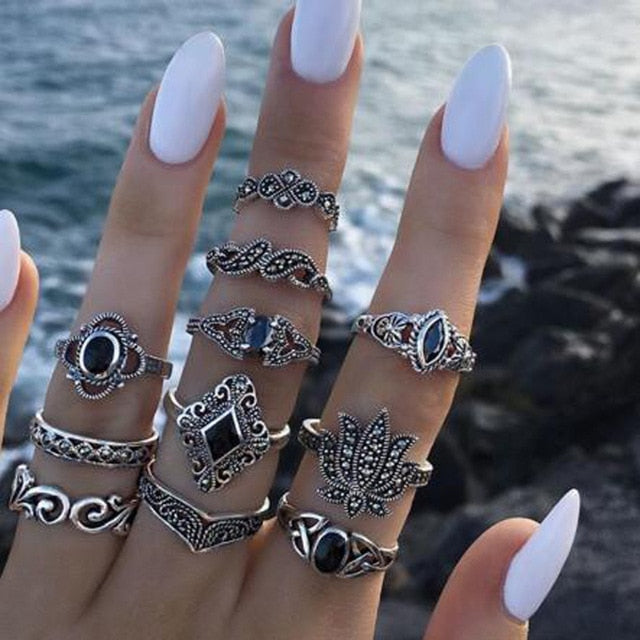 Boho Cute Silver Ring Set