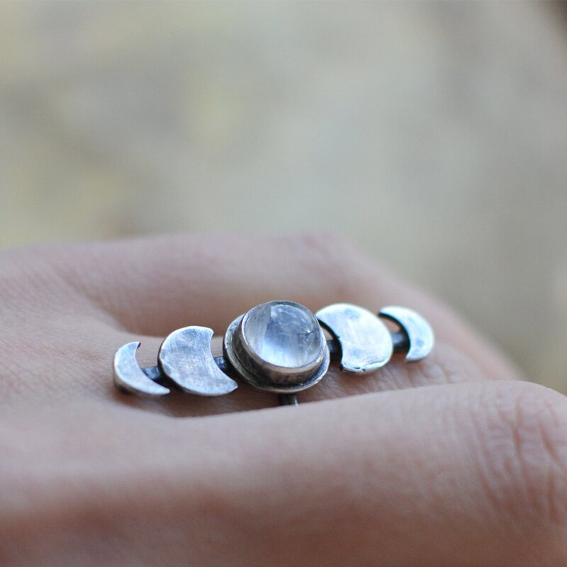 Boho Moonstone Moon Ring