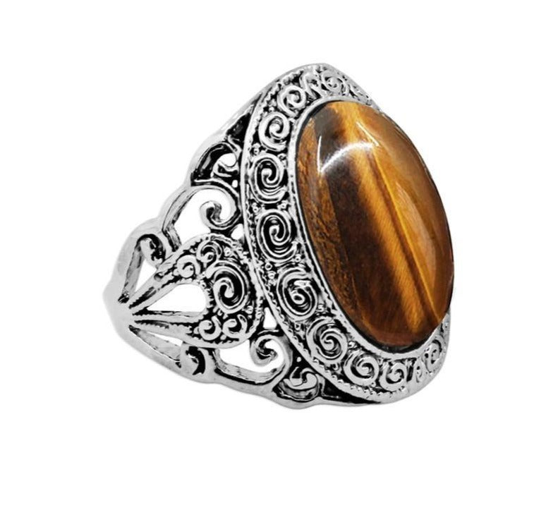 Boho Tiger Eye Silver Ring