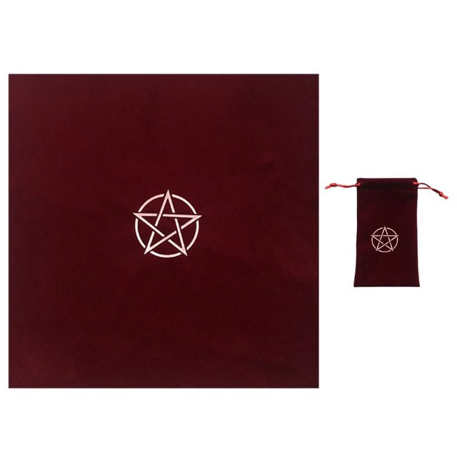 Burgundy Velvet Pentacle Tarot Cloth and Bag Set