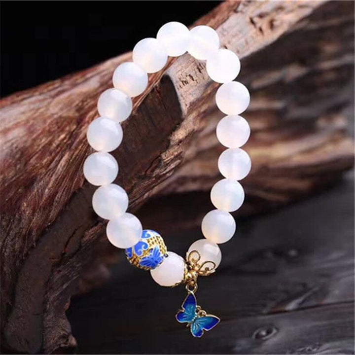 Butterfly White Agate Bead Gold Bracelet