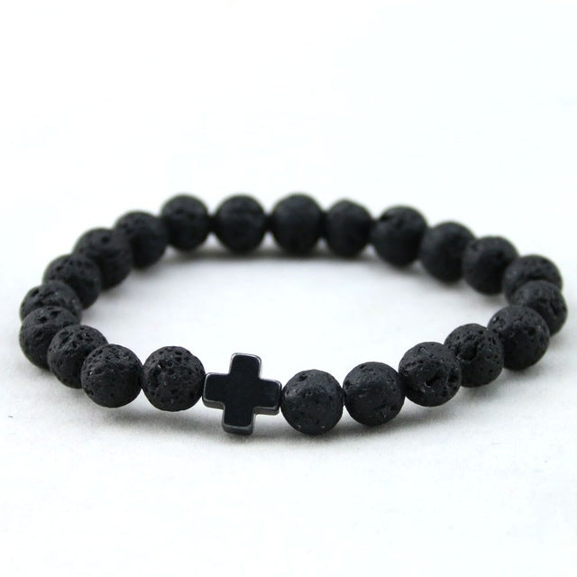 Buy Cross Lava Rock Bead Bracelet