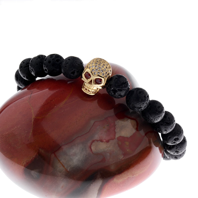 Buy Gold Skull Lava Rock Bead Bracelets
