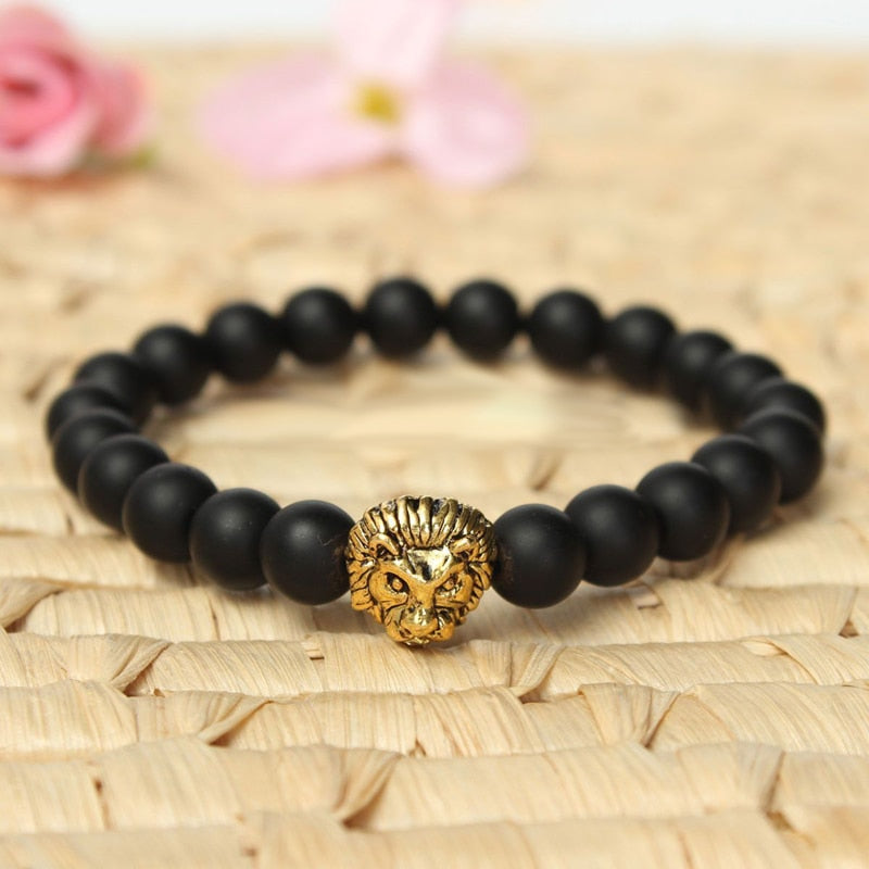 Buy Lion Charm Onyx Bead Bracelet