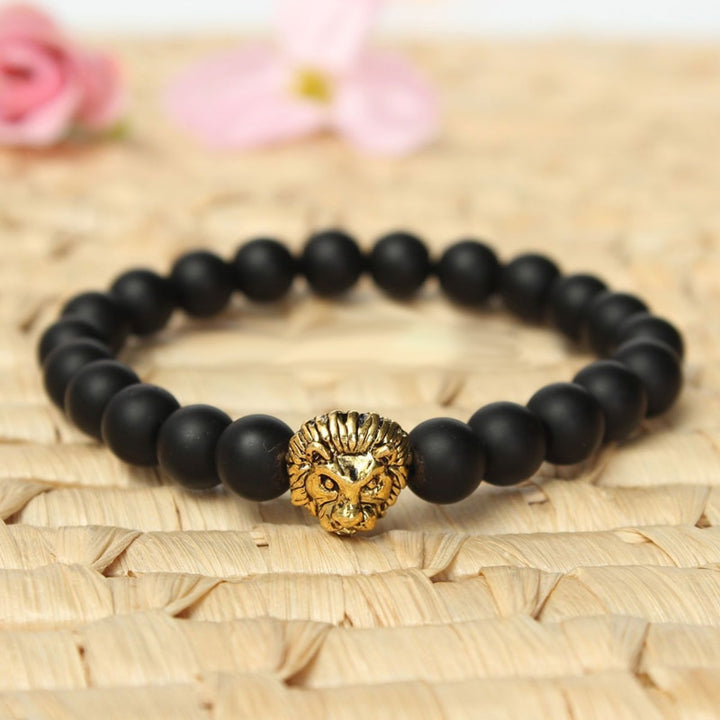Buy Lion Charm Onyx Bead Bracelet