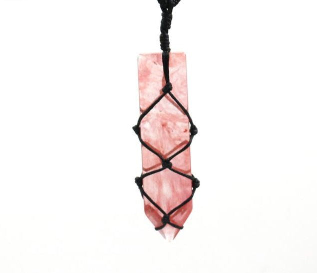 Cherry Quartz Macrame Necklace