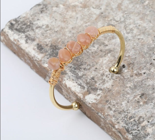 Cherry Quartz Wire Wrap Gold Bracelet