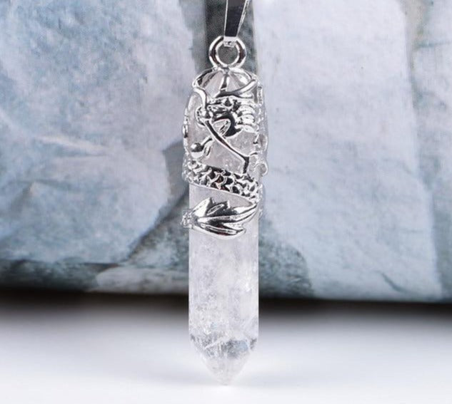 Clear Quartz Crystal Dragon Necklace