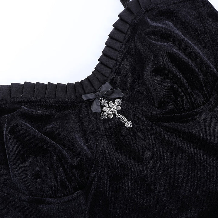 Cross Black Velvet Dress