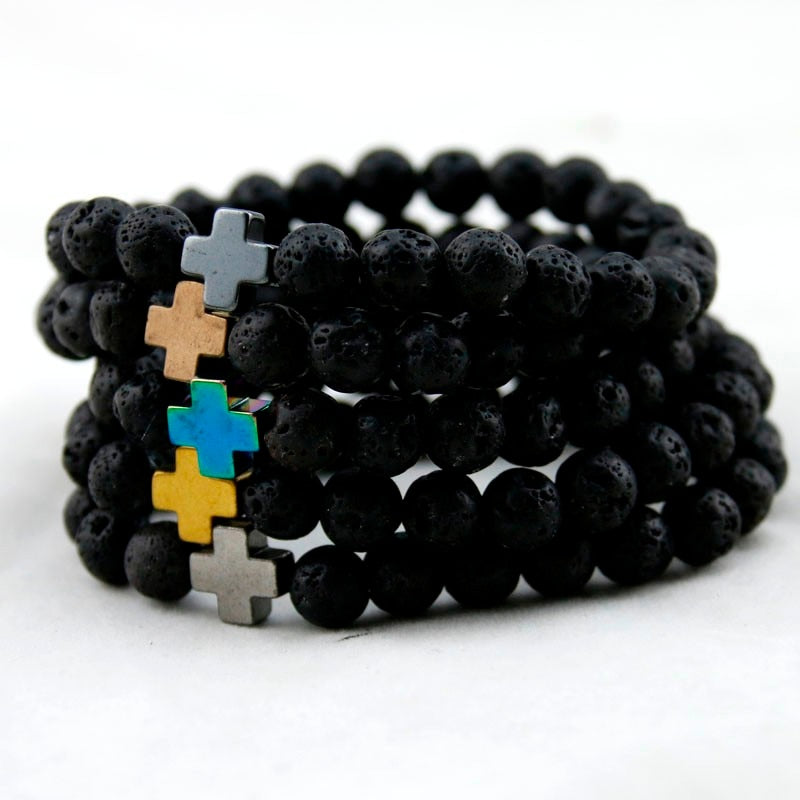 Cross Lava Rock Bead Bracelets