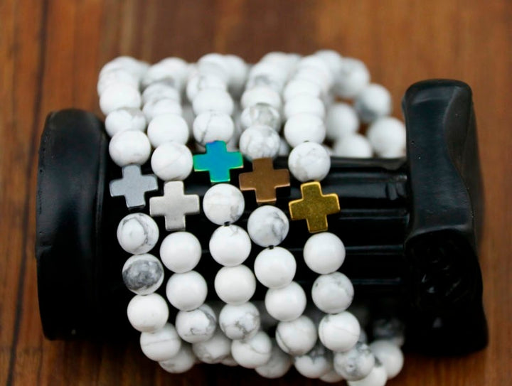 Cross White Howlite Bead Bracelets