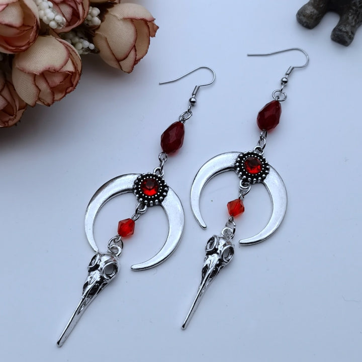 Crow Skull Moon Earrings
