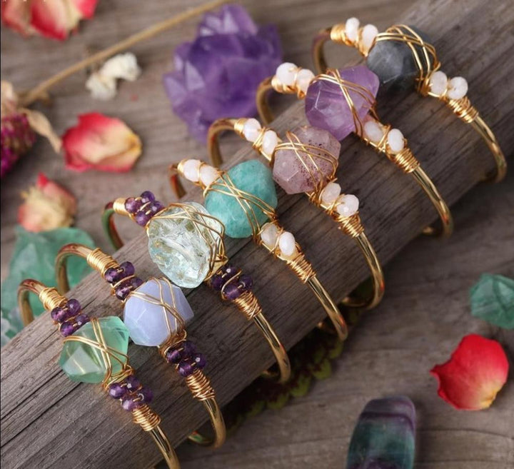 Crystal Gold Wire Wrap Bracelets 