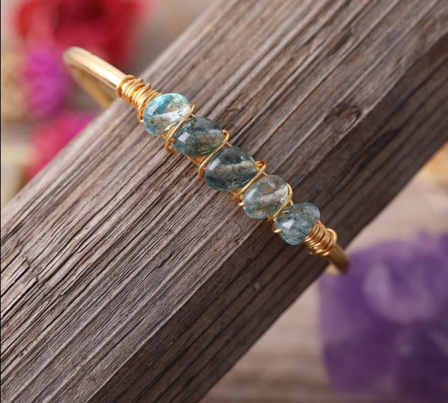 Crystal Wire Wrap Cuff Gold Bracelet