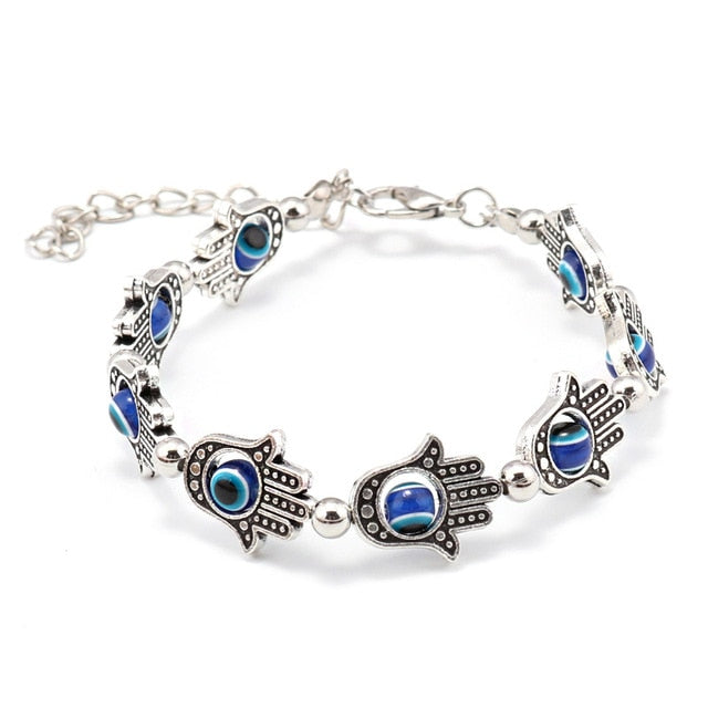 Evil Eye Hamsa Silver Bracelet