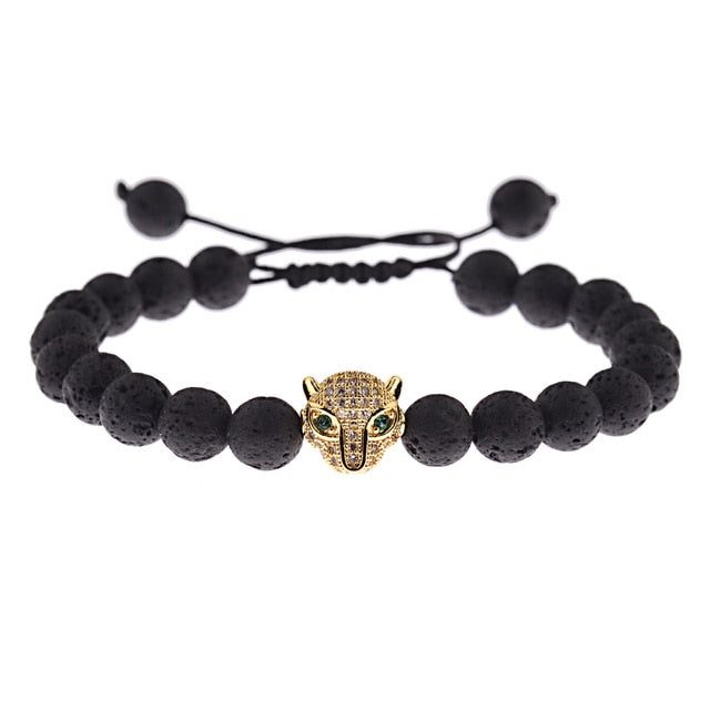 Gold Cat Lava Rock Bead Bracelet