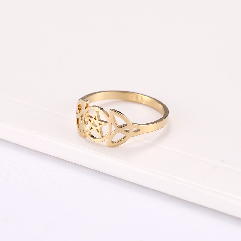 Gold Pentacle Trinity Ring