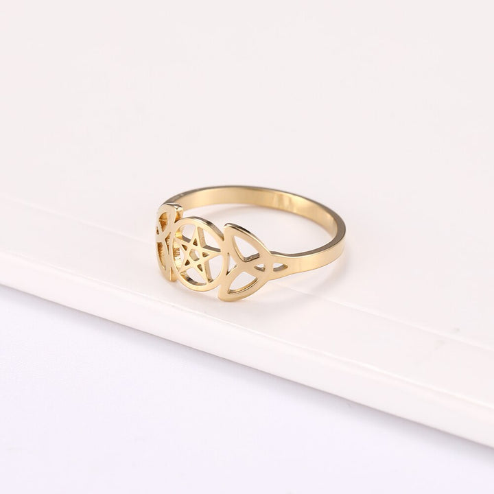 Gold Pentacle Trinity Ring