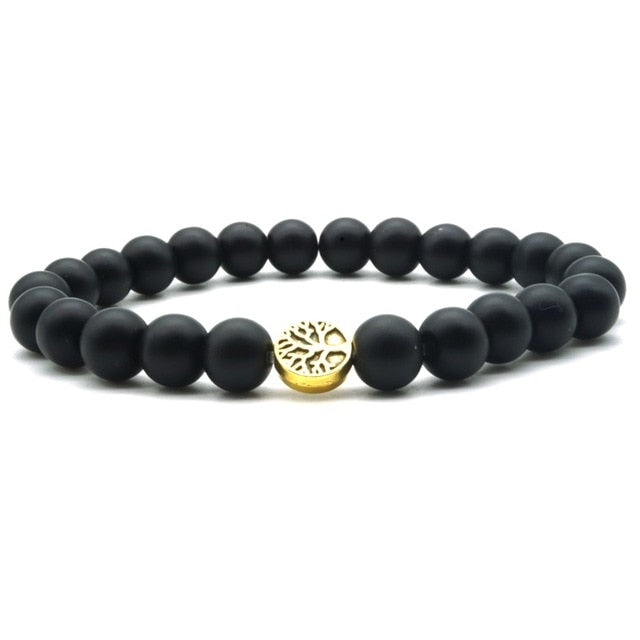 Gold Tree Onyx Bead Bracelet