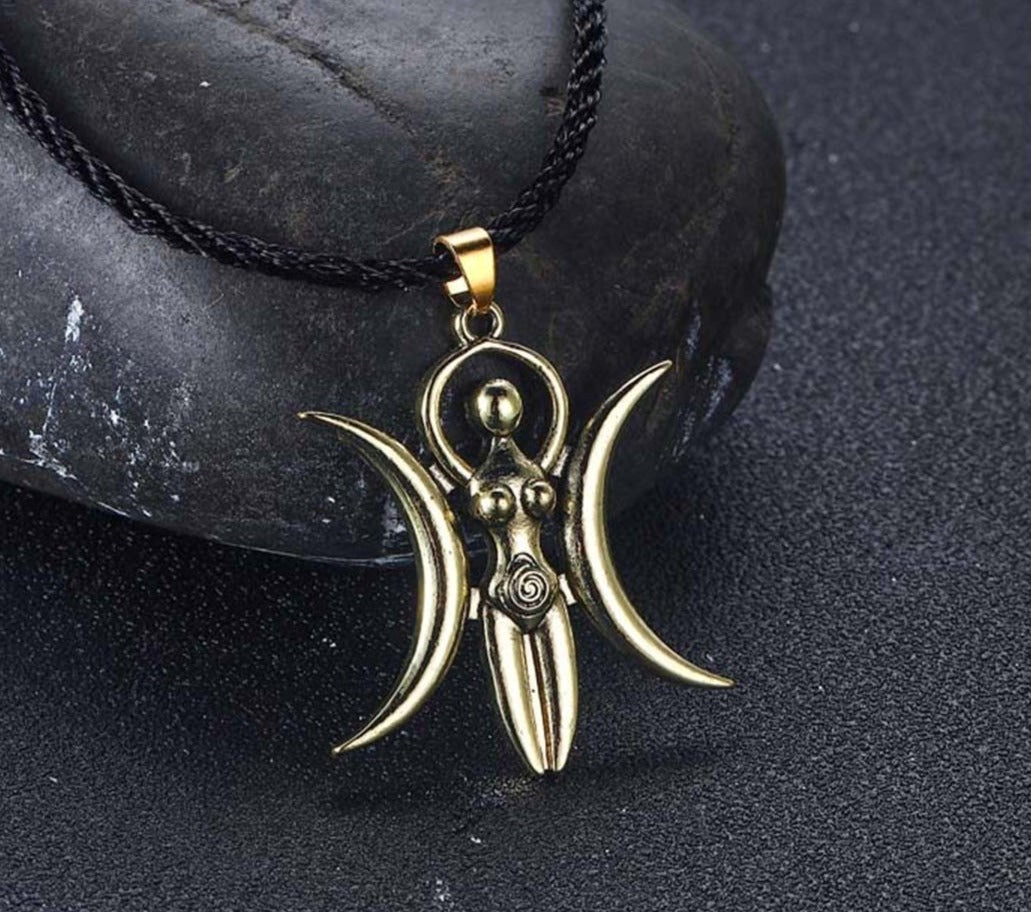 Gold Triple Moon Goddess Necklace