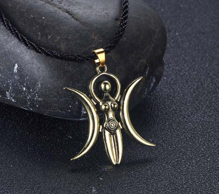 Gold Triple Moon Goddess Necklace