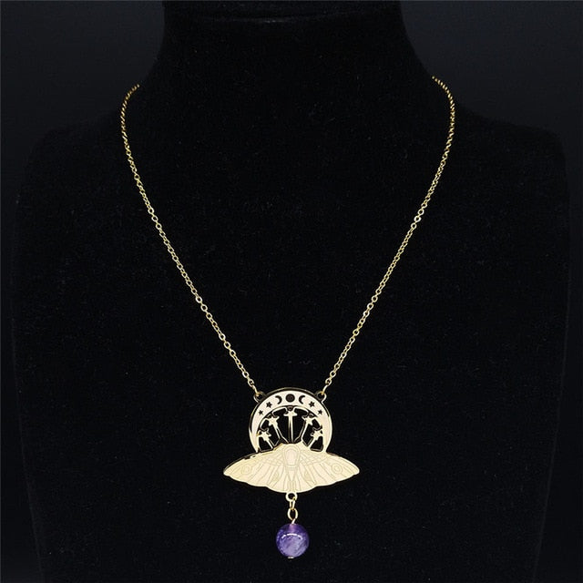 Gold Triple Moon Moth Necklace