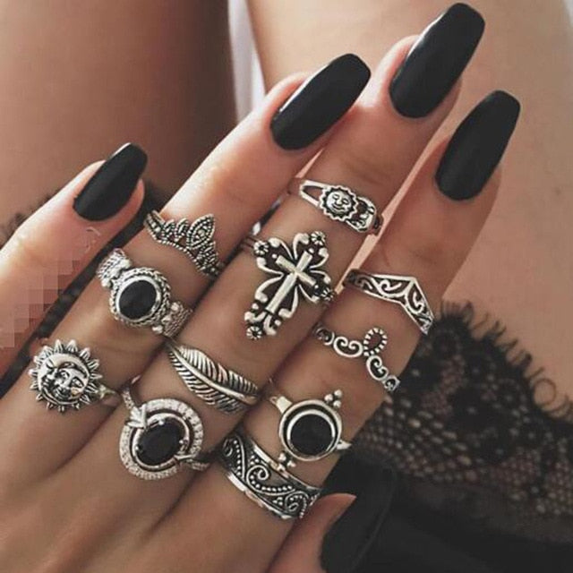 Goth Silver Ring Set
