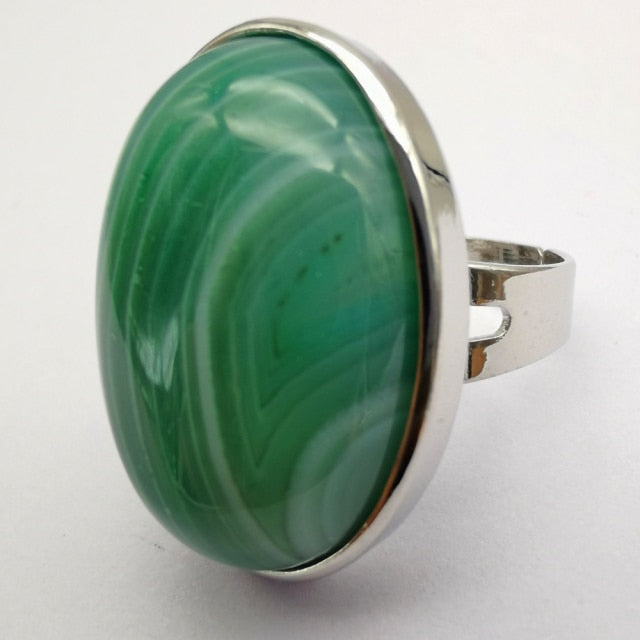 Green Agate Oval Ring