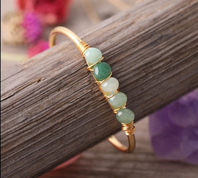 Green Aventurine Wire Wrap Gold Bracelet