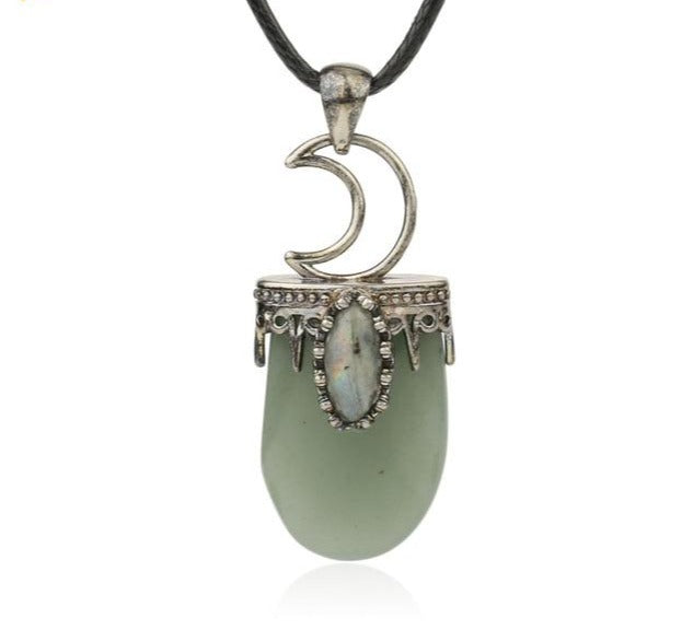 Green Aventurine and Labradorite Crescent Moon Necklace