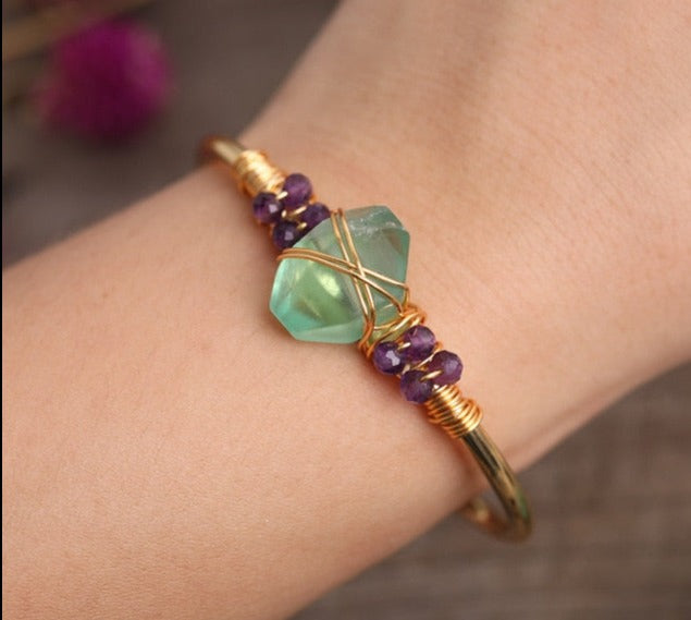 Green Fluorite Gold Wire Wrap  Bracelets 