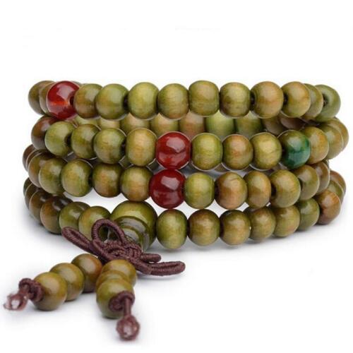 Green Mala Wood Bead Necklaces