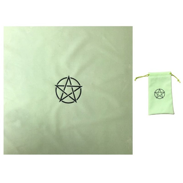 Green Velvet Pentacle Tarot Cloth and Bag Set