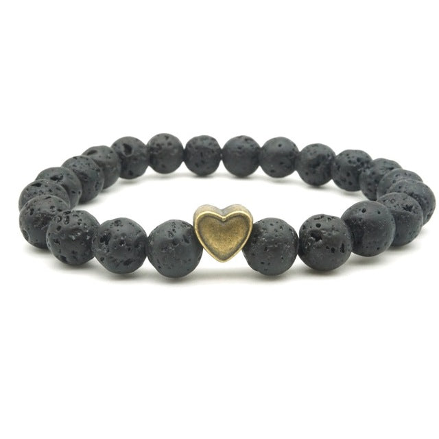 Heart Charm Lava Rock Bracelet