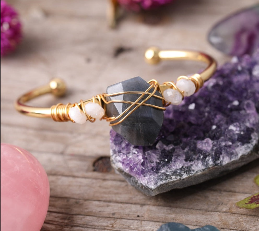 Labradorite Crystal Gold Wire Wrap  Bracelets 
