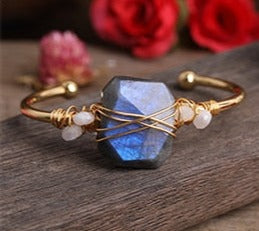 Labradorite Gold Wire Wrap Crystal Bracelet