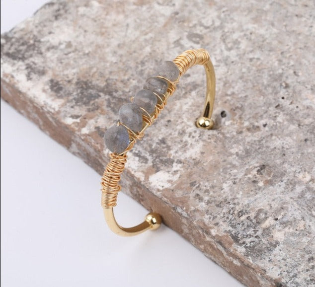 Labradorite Wire Wrap Gold Bracelet