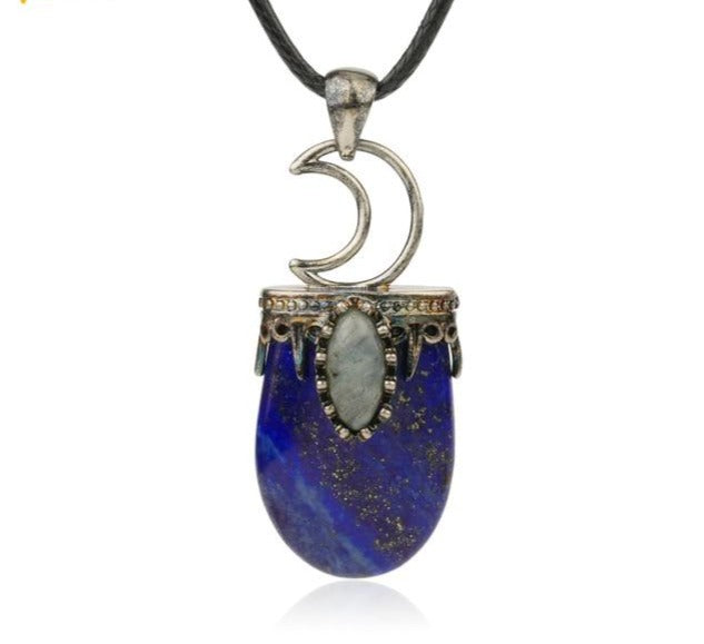 Lapis Lazuli Labradorite Crescent Moon Necklace