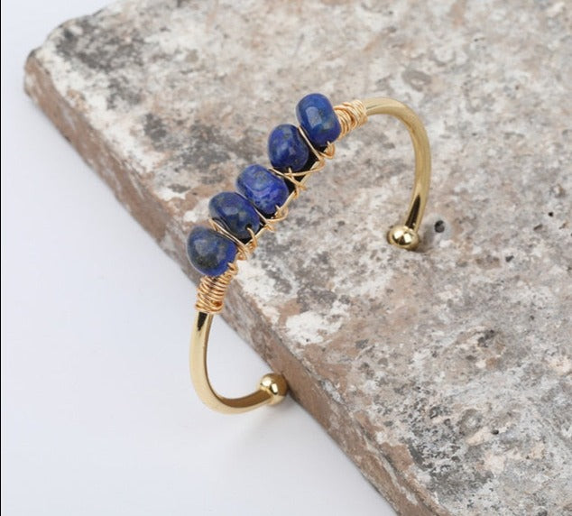 Lapis Lazuli Wire Wrap Gold Bracelet
