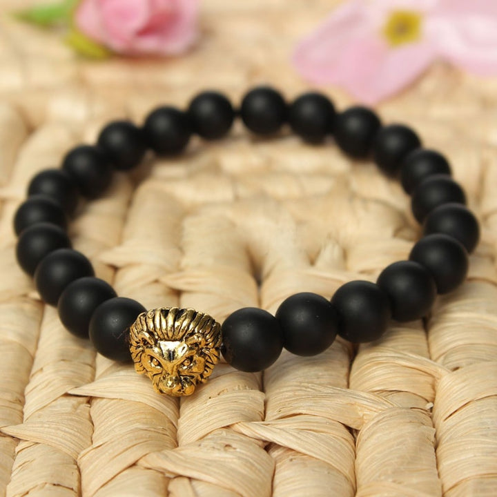 Lion Charm Onyx 8mm Bead Bracelets