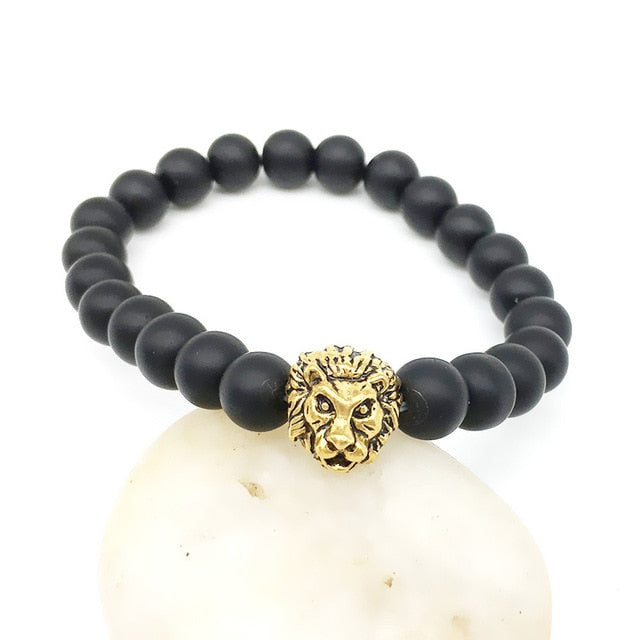 Lion Charm Onyx Bead Bracelets