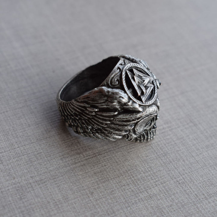 Men's Skull Raven Valknut Viking Ring