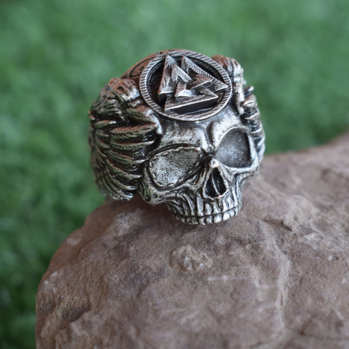 Men's Skull Viking Valknut Ring