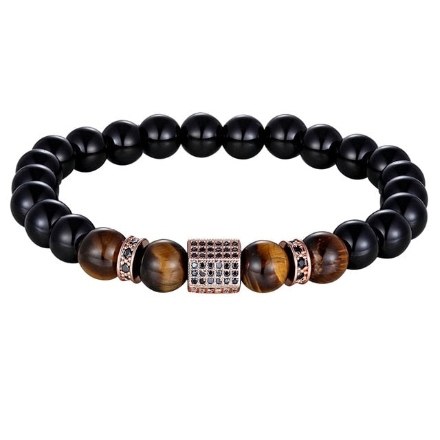 Mens Onyx and Tigers Eye Bracelet