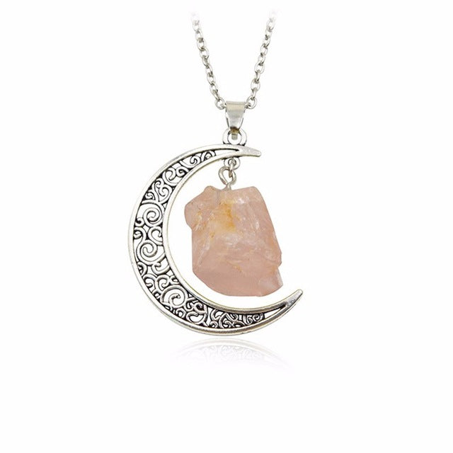 Moon Rose Quartz Crystal Necklace